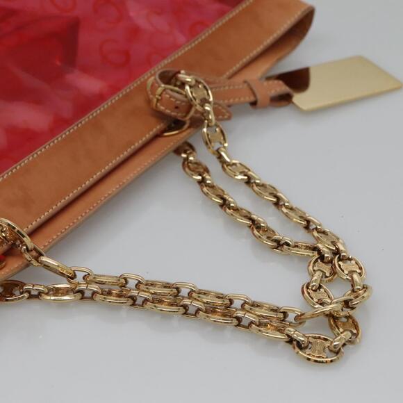 CELINE Chain C Macadam Canvas Tote Bag Vinyl Red Gold - Picture 7 of 13